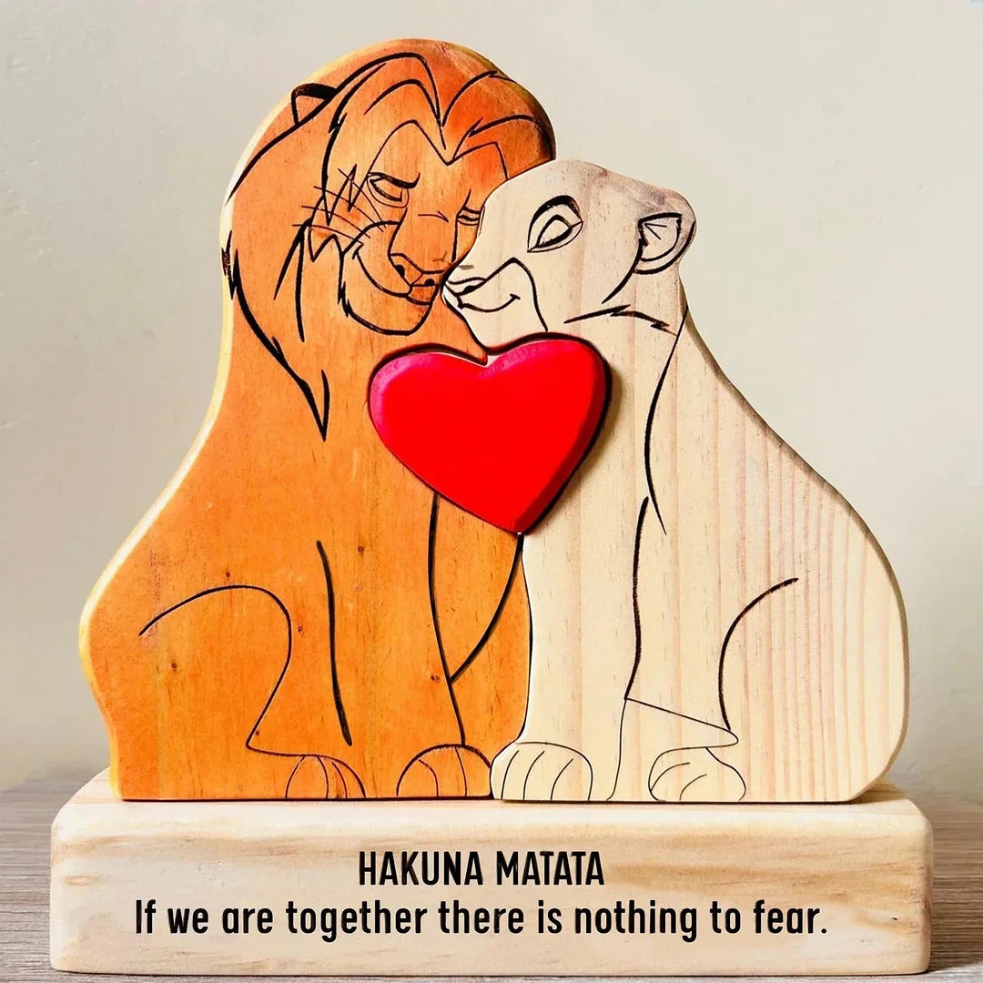 Custom Wooden Lion Family Puzzle – Home Decor & Gift