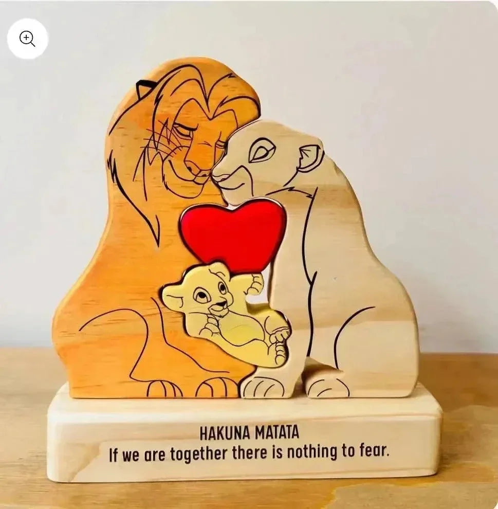 Custom Wooden Lion Family Puzzle – Home Decor & Gift