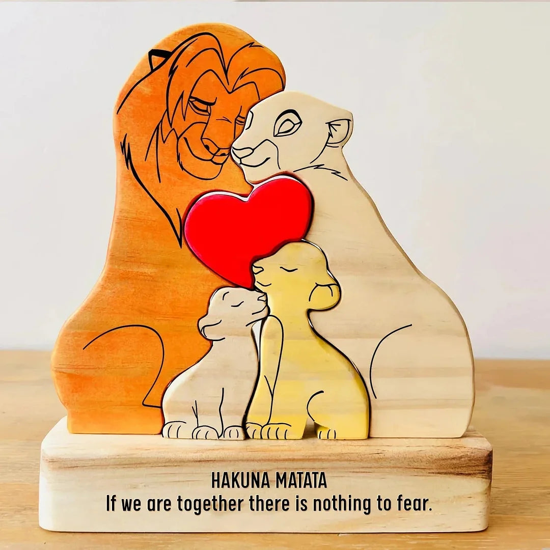 Custom Wooden Lion Family Puzzle – Home Decor & Gift