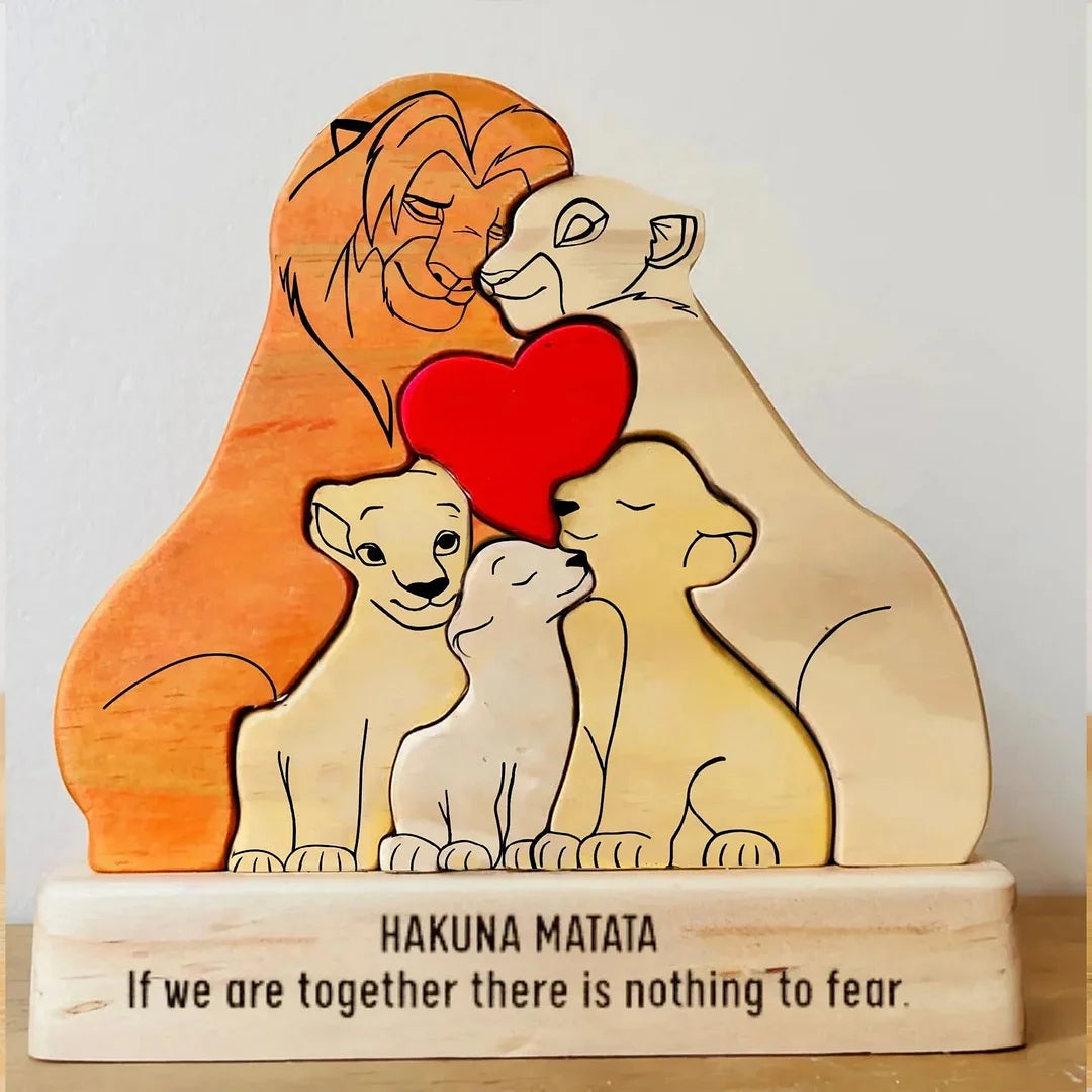 Custom Wooden Lion Family Puzzle – Home Decor & Gift