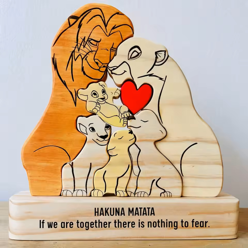 Custom Wooden Lion Family Puzzle – Home Decor & Gift