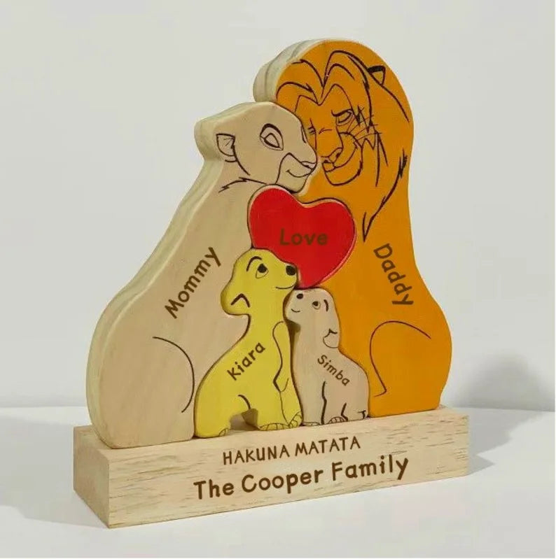 Custom Wooden Lion Family Puzzle – Home Decor & Gift