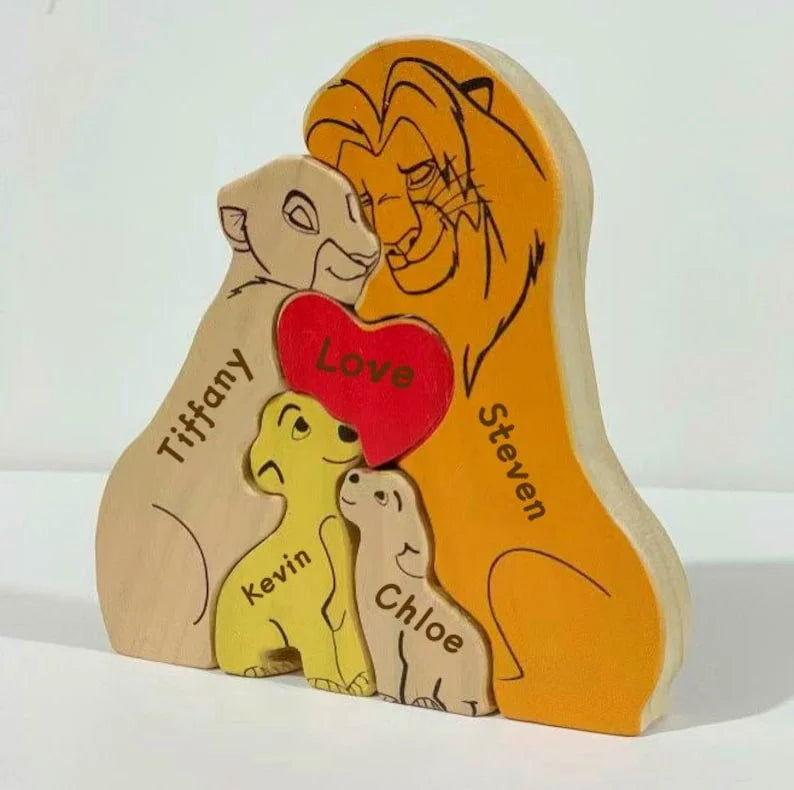 Custom Wooden Lion Family Puzzle – Home Decor & Gift