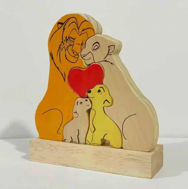 Custom Wooden Lion Family Puzzle – Home Decor & Gift