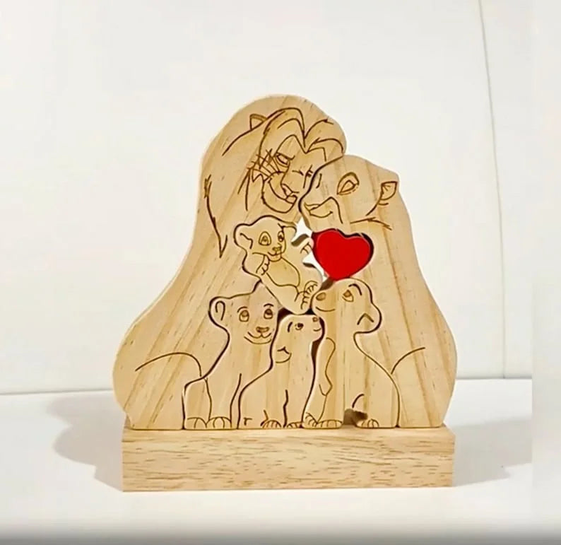 Custom Wooden Lion Family Puzzle – Home Decor & Gift