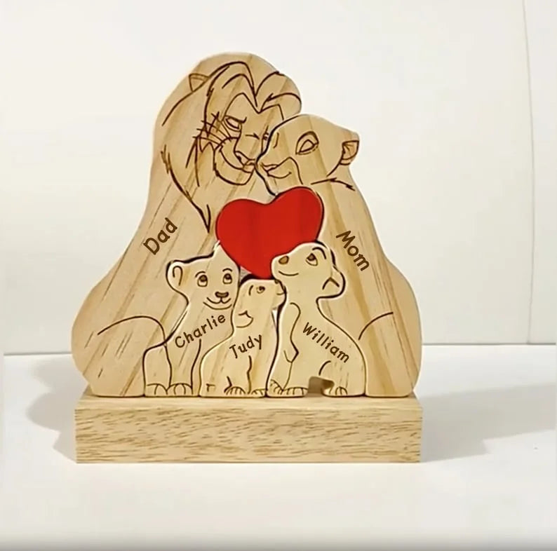 Custom Wooden Lion Family Puzzle – Home Decor & Gift