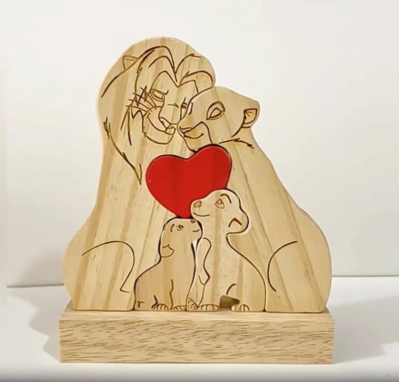 Custom Wooden Lion Family Puzzle – Home Decor & Gift