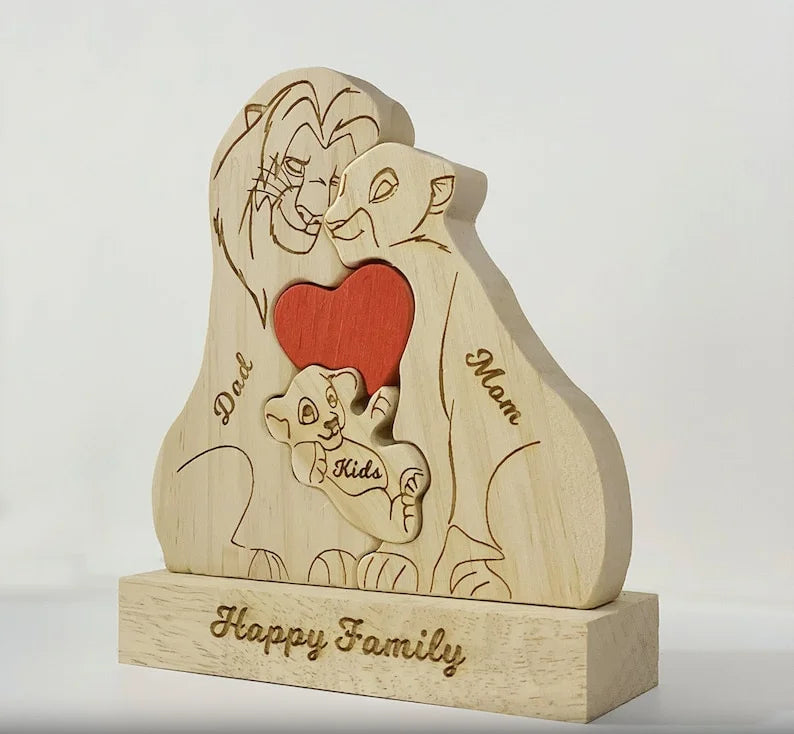 Custom Wooden Lion Family Puzzle – Home Decor & Gift