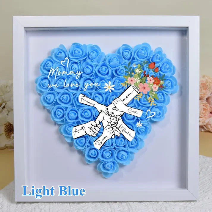 Personalized Flower Handprints Shadow Box For Mom Gift,Mom Heart Flower Shadow Box,Flower Mother Day