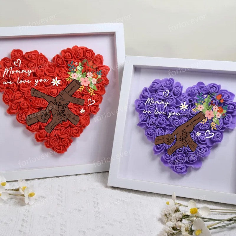 Personalized Flower Handprints Shadow Box For Mom Gift,Mom Heart Flower Shadow Box,Flower Mother Day