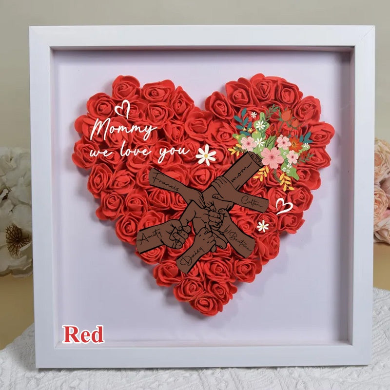 Personalized Flower Handprints Shadow Box For Mom Gift,Mom Heart Flower Shadow Box,Flower Mother Day
