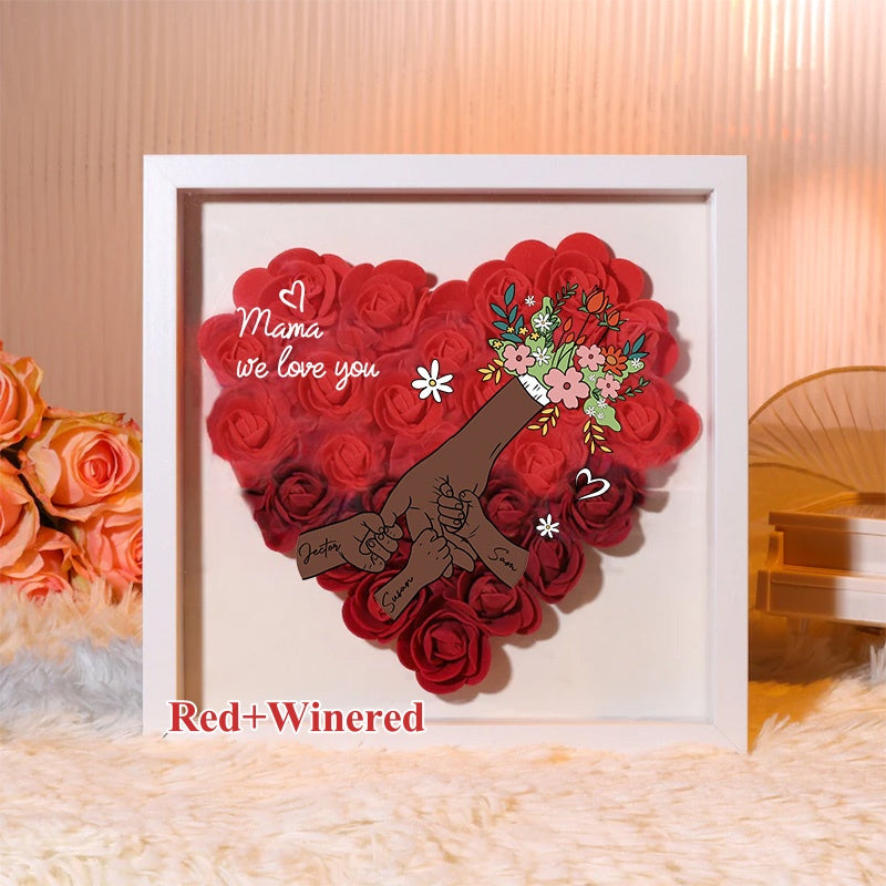 Personalized Flower Handprints Shadow Box For Mom Gift,Mom Heart Flower Shadow Box,Flower Mother Day