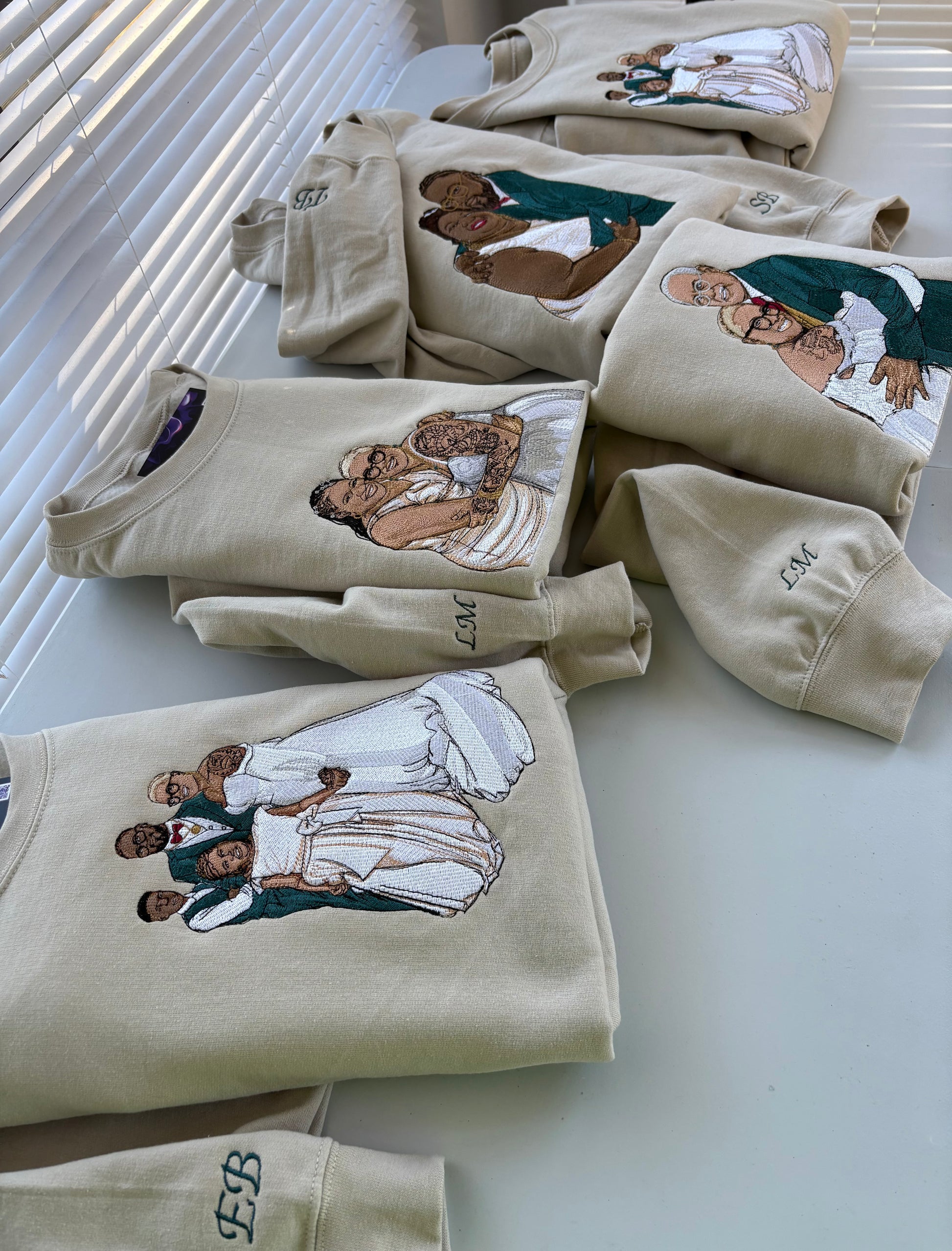 Custom Family Portrait Full Color Embroidered Sweatshirt(with facial details)Best Gifts to Family
