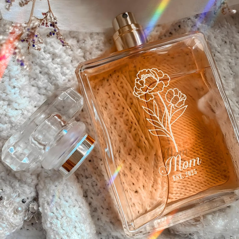 Custom Birth Flower Perfume Bottle - Engraved Birth Flower Gift For Mom