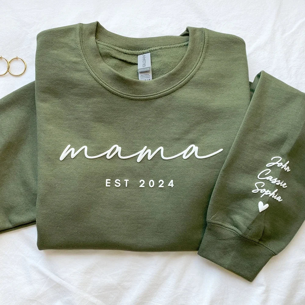 Custom Puff Print Sweatshirt Est Year With Kids Names On Sleeve