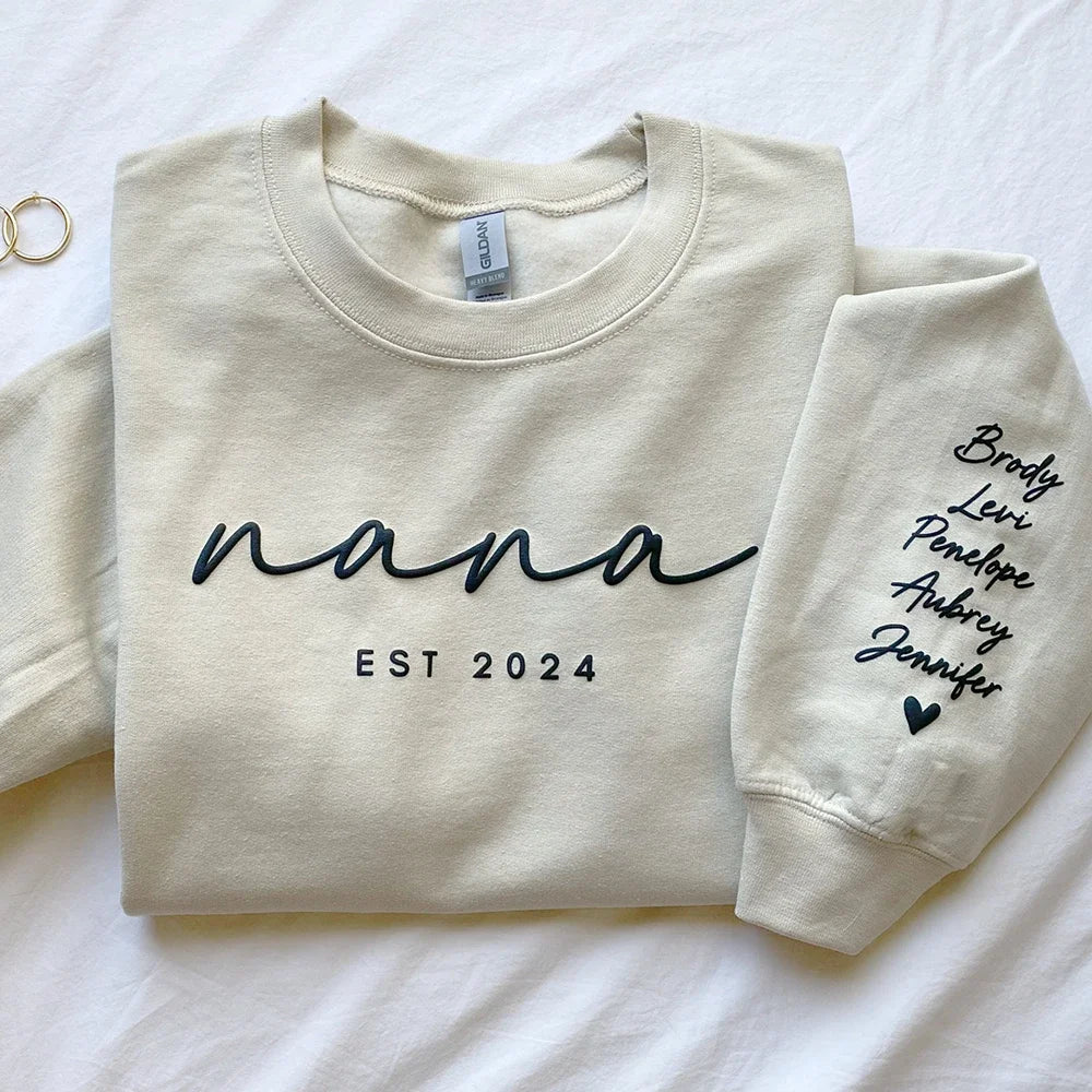 Custom Puff Print Sweatshirt Est Year With Kids Names On Sleeve