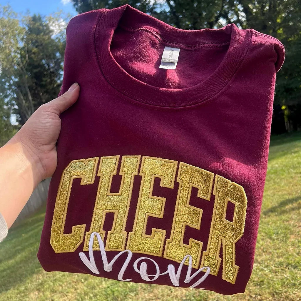 Personalized Glitter Embroidered Cheer Mom Sweatshirt