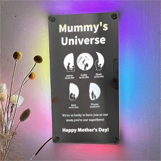 Customized Mother Moon Phase Art And Character Silhouette Vertical Mirror Lamp