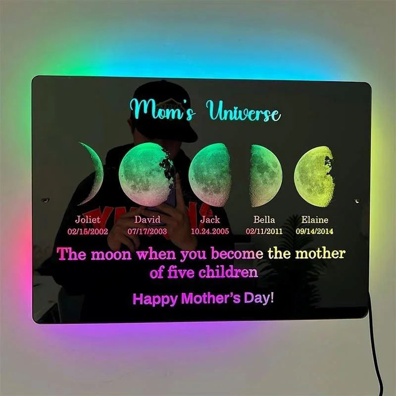 Custom Led Mirror Light Frame With Text And Date Mom's Universe