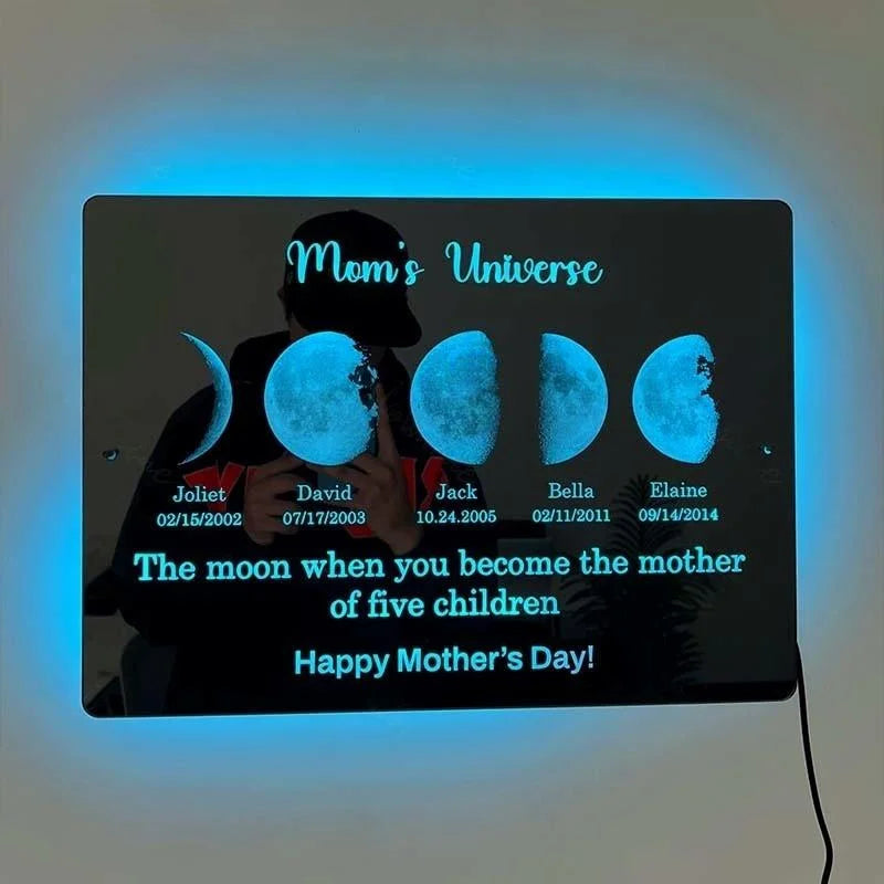 Custom Led Mirror Light Frame With Text And Date Mom's Universe