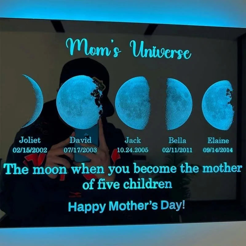Custom Led Mirror Light Frame With Text And Date Mom's Universe