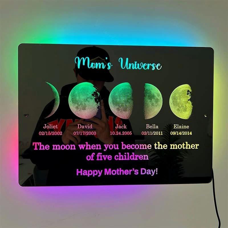 Custom Led Mirror Light Frame With Text And Date Mom's Universe