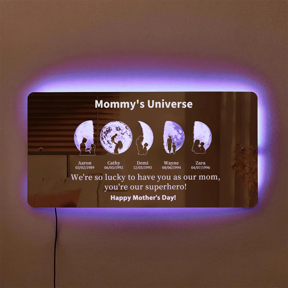 Customized Mother Moon Phase Art And Character Silhouette Horizontal Mirror Lamp