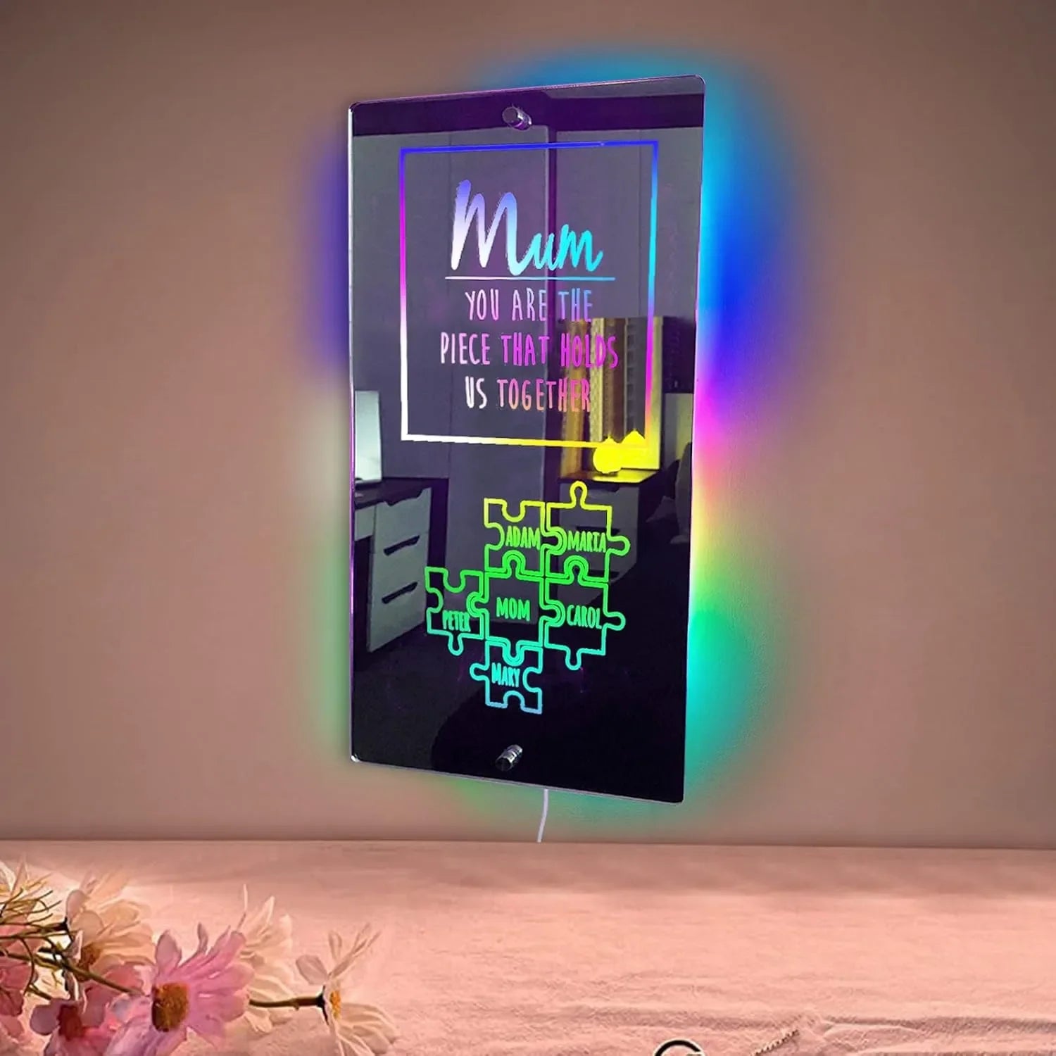 Customized Puzzle Mirror Lamp For Mom