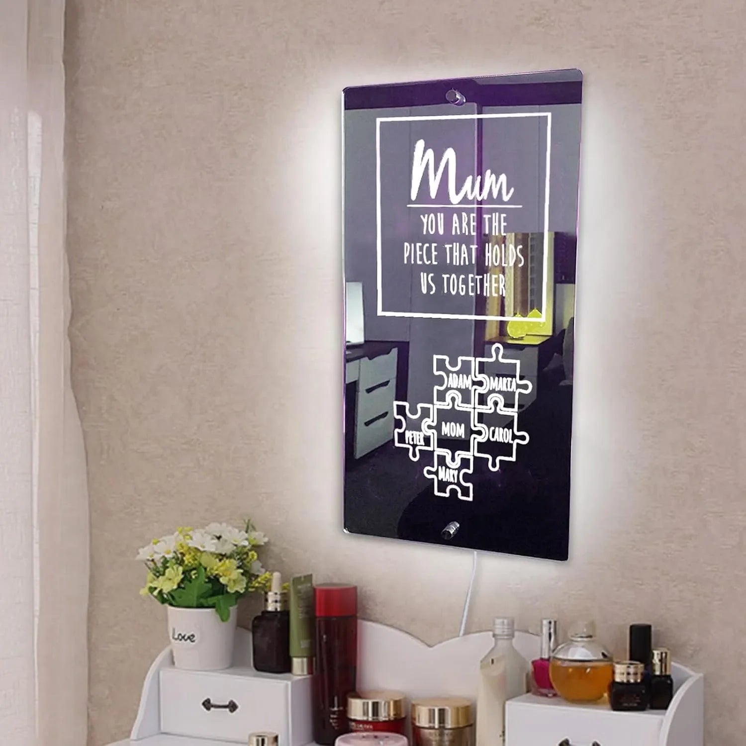 Customized Puzzle Mirror Lamp For Mom