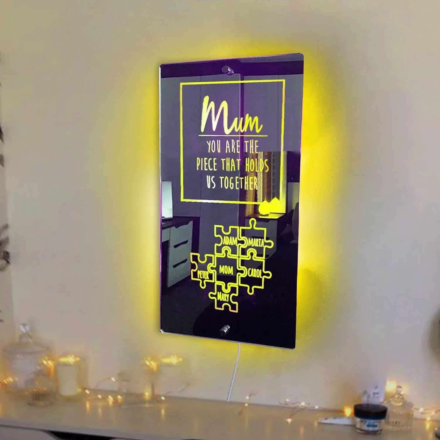 Customized Puzzle Mirror Lamp For Mom