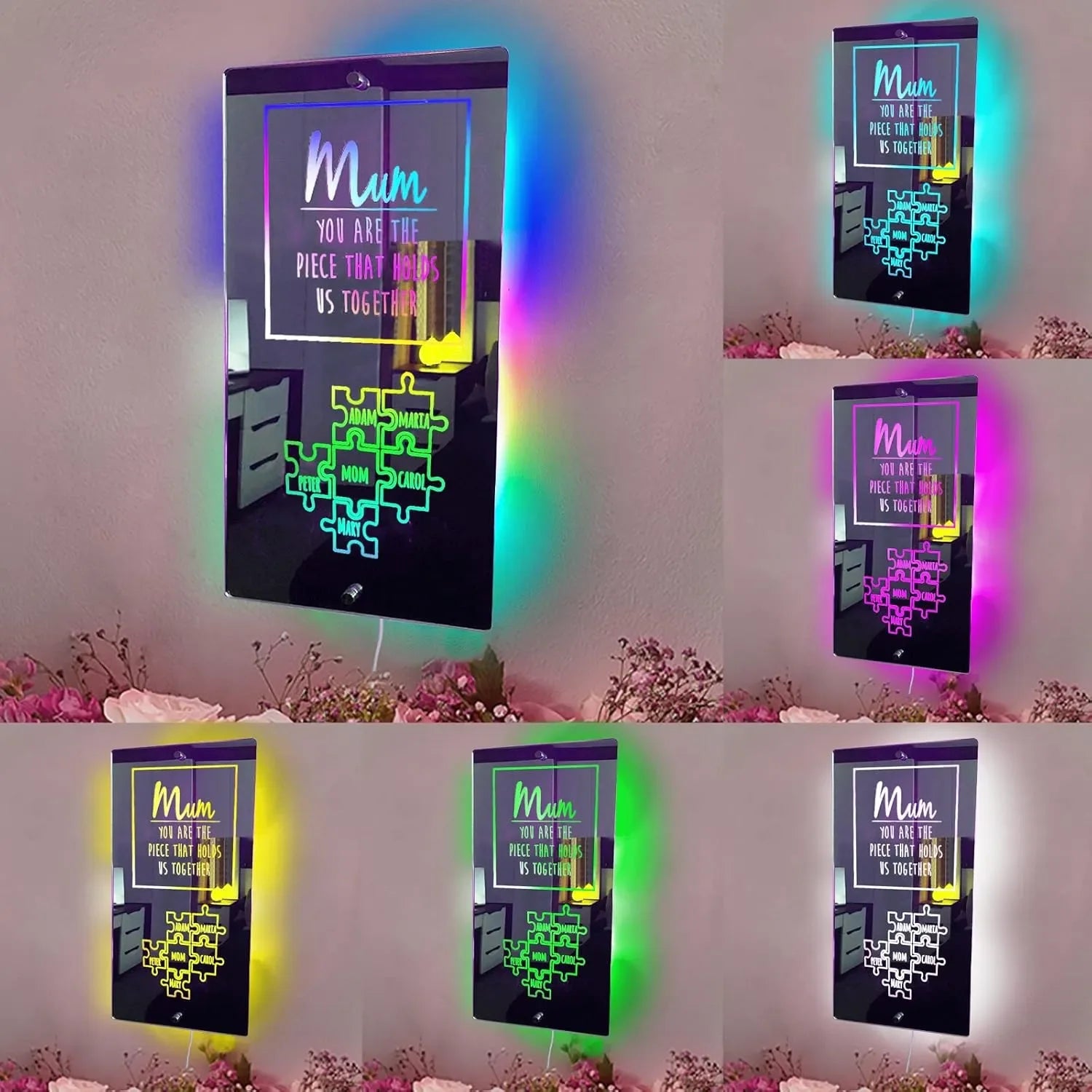 Customized Puzzle Mirror Lamp For Mom