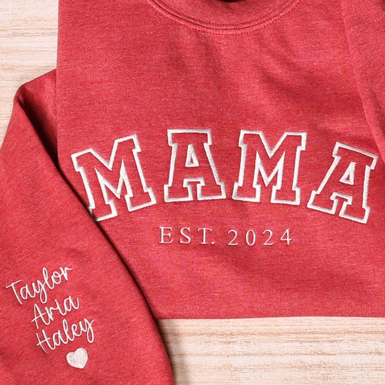 Custom Mom Embroidered Sweatshirt With Child's Name On The Sleeve Mother's Day Gift For Mom From Daughter