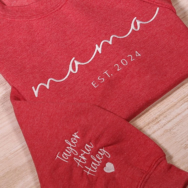 Custom Mom Embroidered Sweatshirt With Child's Name On The Sleeve Mother's Day Gift For Mom From Daughter