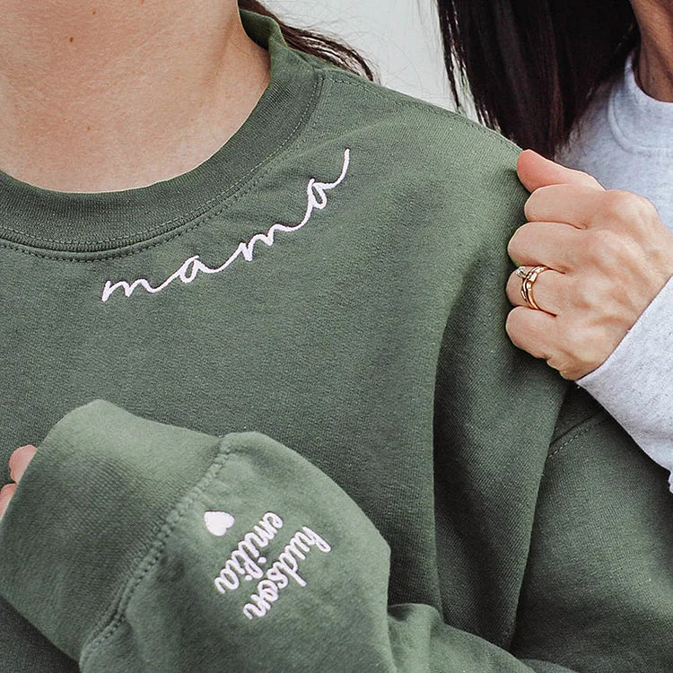 Custom Mom Embroidered Sweatshirt With Child's Name On The Sleeve Mother's Day Gift For Mom From Daughter