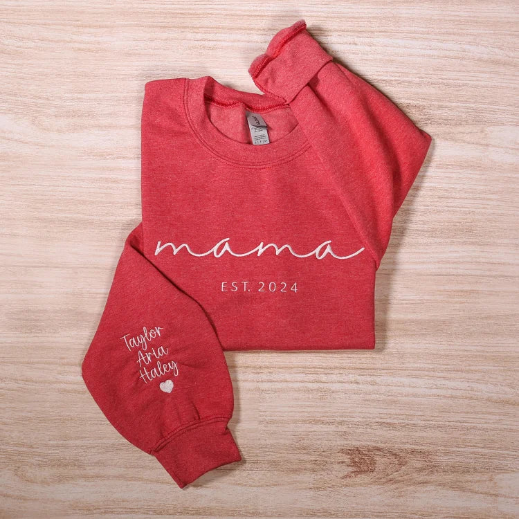 Custom Mom Embroidered Sweatshirt With Child's Name On The Sleeve Mother's Day Gift For Mom From Daughter