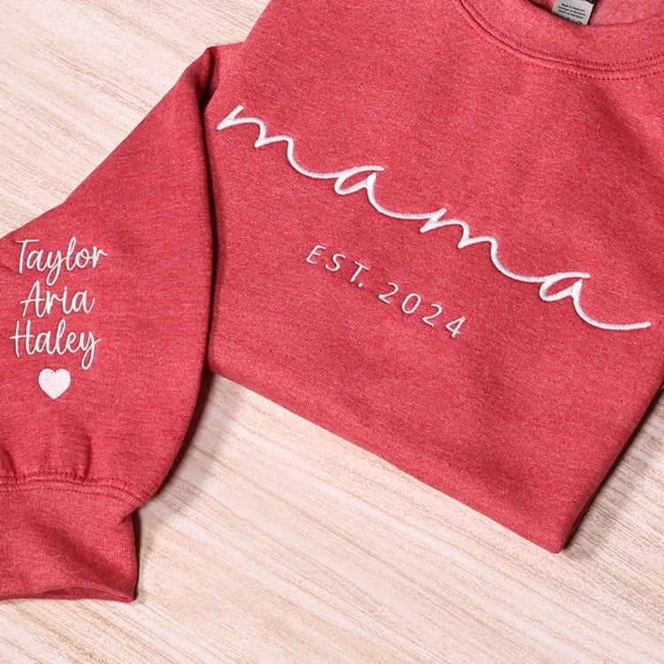 Custom Mom Embroidered Sweatshirt With Child's Name On The Sleeve Mother's Day Gift For Mom From Daughter