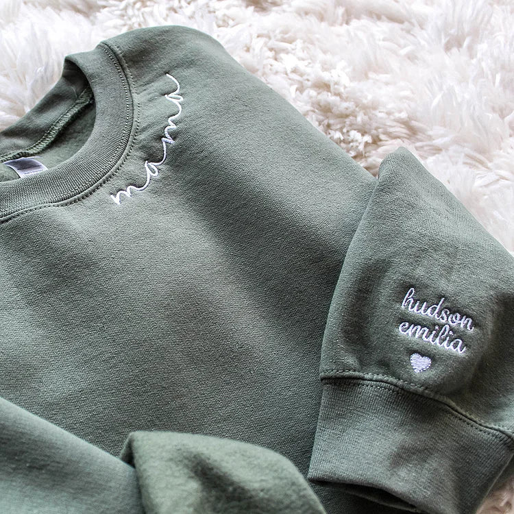 Custom Mom Embroidered Sweatshirt With Child's Name On The Sleeve Mother's Day Gift For Mom From Daughter