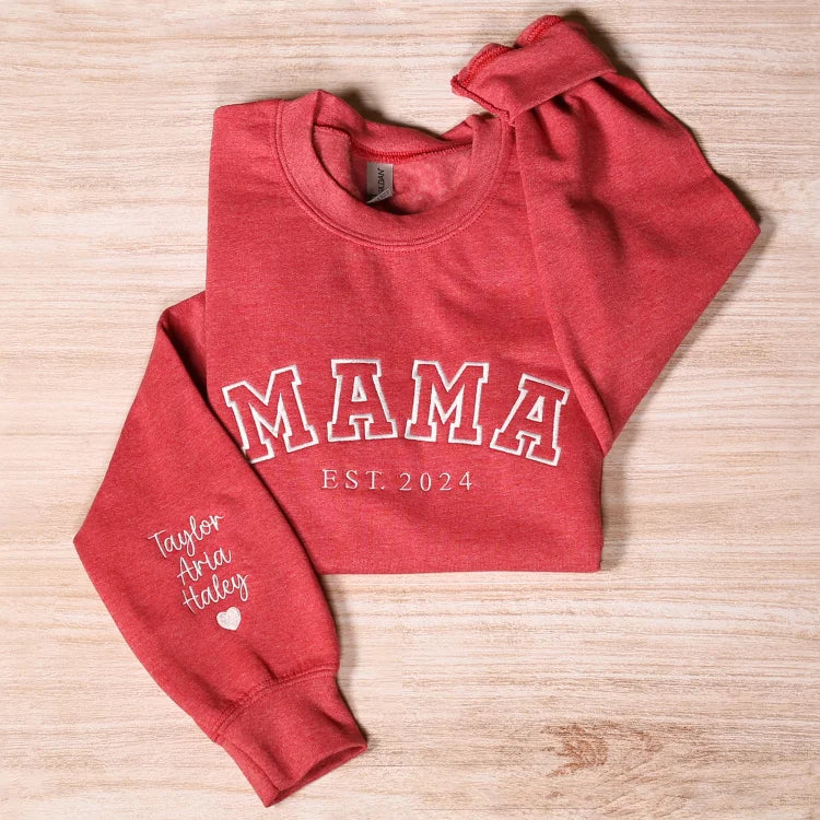 Custom Mom Embroidered Sweatshirt With Child's Name On The Sleeve Mother's Day Gift For Mom From Daughter