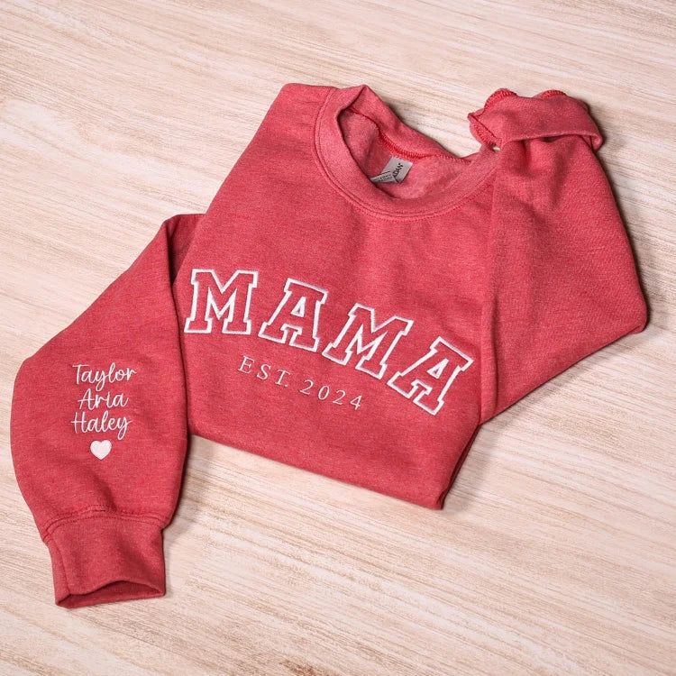 Custom Mom Embroidered Sweatshirt With Child's Name On The Sleeve Mother's Day Gift For Mom From Daughter