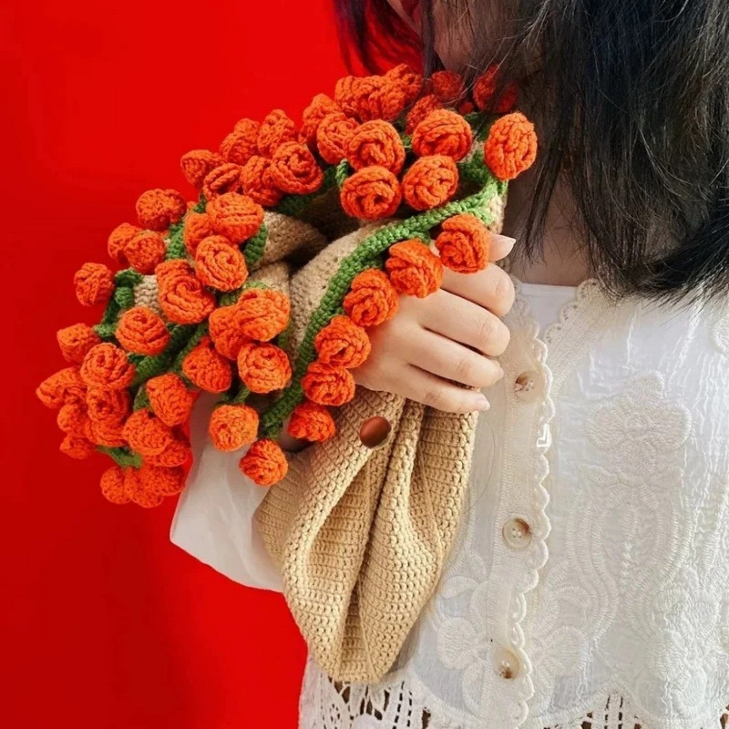 💐Hand-Knitted Rose Blanket DIY Kit & Ready🌹-Made Gift For Mother's Day Valentine's Day