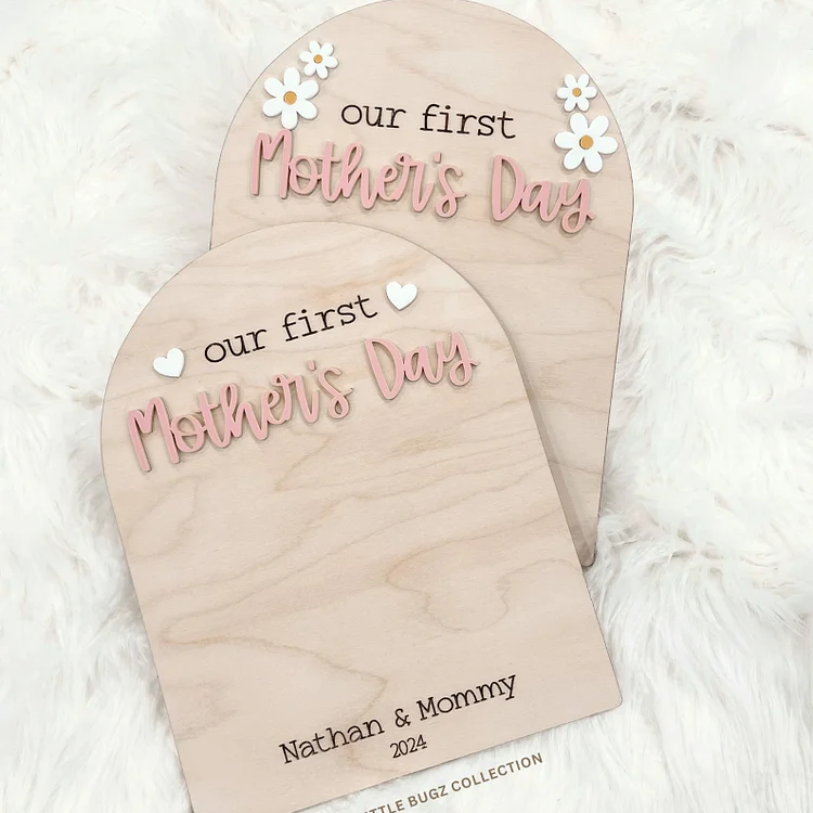 Custom Our First Mother's Day Handprint/Footprint Wooden Sign