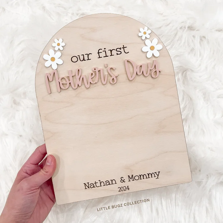 Custom Our First Mother's Day Handprint/Footprint Wooden Sign