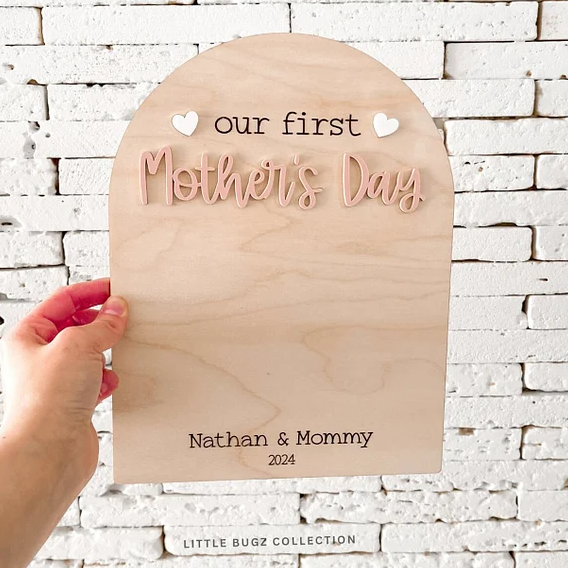 Custom Our First Mother's Day Handprint/Footprint Wooden Sign