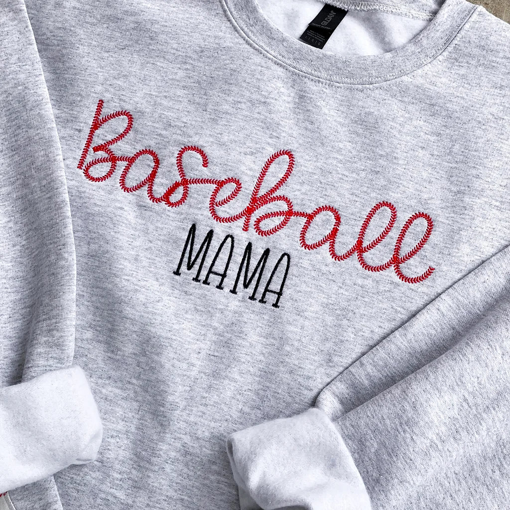 Embroidered Baseball Softball Mama Sweatshirt With Coquette Baseball Softball Bows