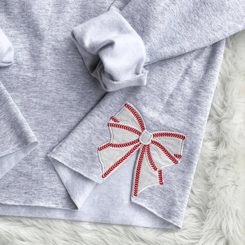 Embroidered Baseball Softball Mama Sweatshirt With Coquette Baseball Softball Bows