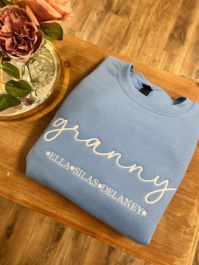 Custom Embroidered Granny Crewneck,Mother's Day Shirt,Gift For Grandparent Trendy Sweatshirt