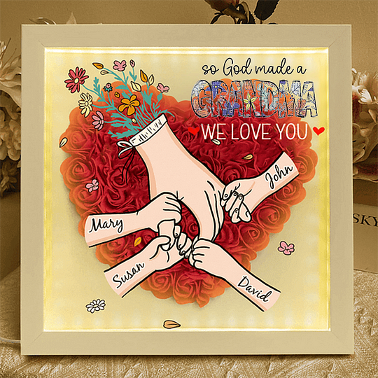 Personalized So God Made A Mama Flower Shadow Box, Custom Mommy Hand Holding With Names