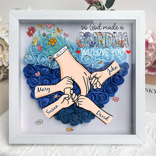 Personalized So God Made A Mama Flower Shadow Box, Custom Mommy Hand Holding With Names