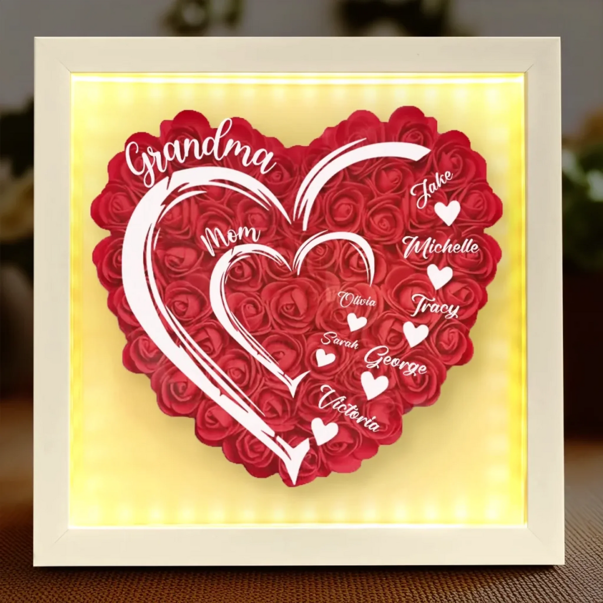 Grandma Hearts Mom Hearts - Personalized Flower Shadow Box