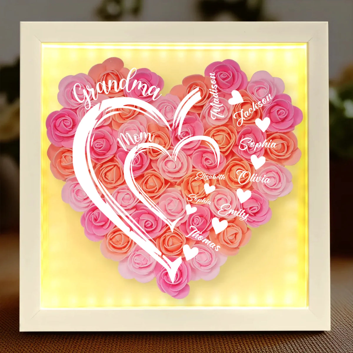 Grandma Hearts Mom Hearts - Personalized Flower Shadow Box